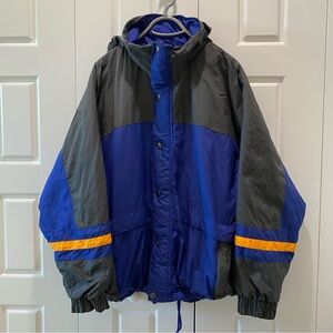 County Seat Blue and Gray Hooded Jacket with Yellow Accents perfect for snow!